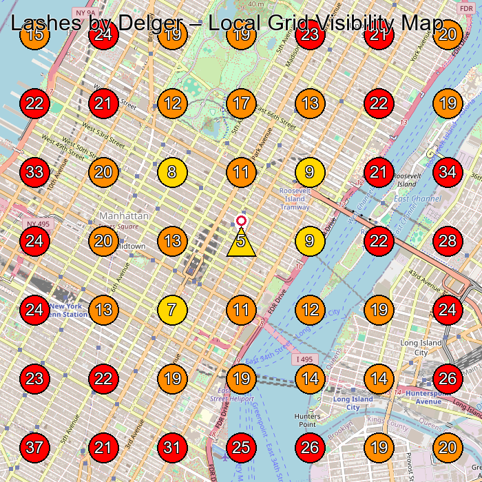 Lashes by Delger GeoGrid visibility map for Beauty Salon in New York